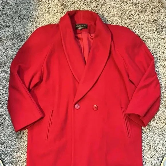 Vintage Kristen Blake Women's Red Wool Double Breasted Trench Coat Size 12
