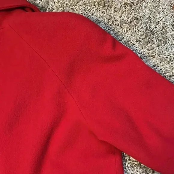 Vintage Kristen Blake Women's Red Wool Double Breasted Trench Coat Size 12