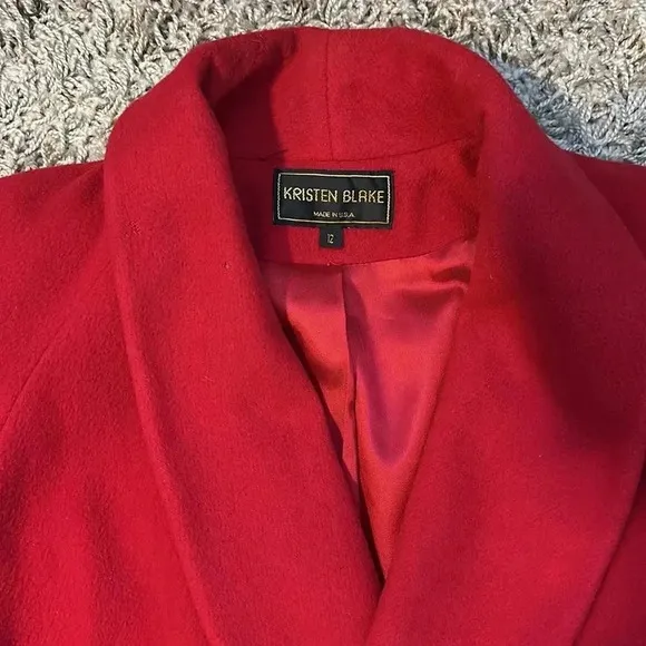 Vintage Kristen Blake Women's Red Wool Double Breasted Trench Coat Size 12