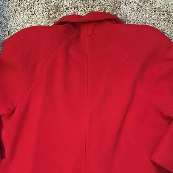 Vintage Kristen Blake Women's Red Wool Double Breasted Trench Coat Size 12