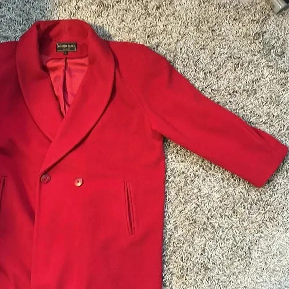 Vintage Kristen Blake Women's Red Wool Double Breasted Trench Coat Size 12