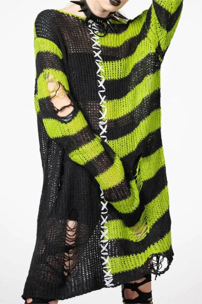 WH0382 Sheer Ripped Sweater