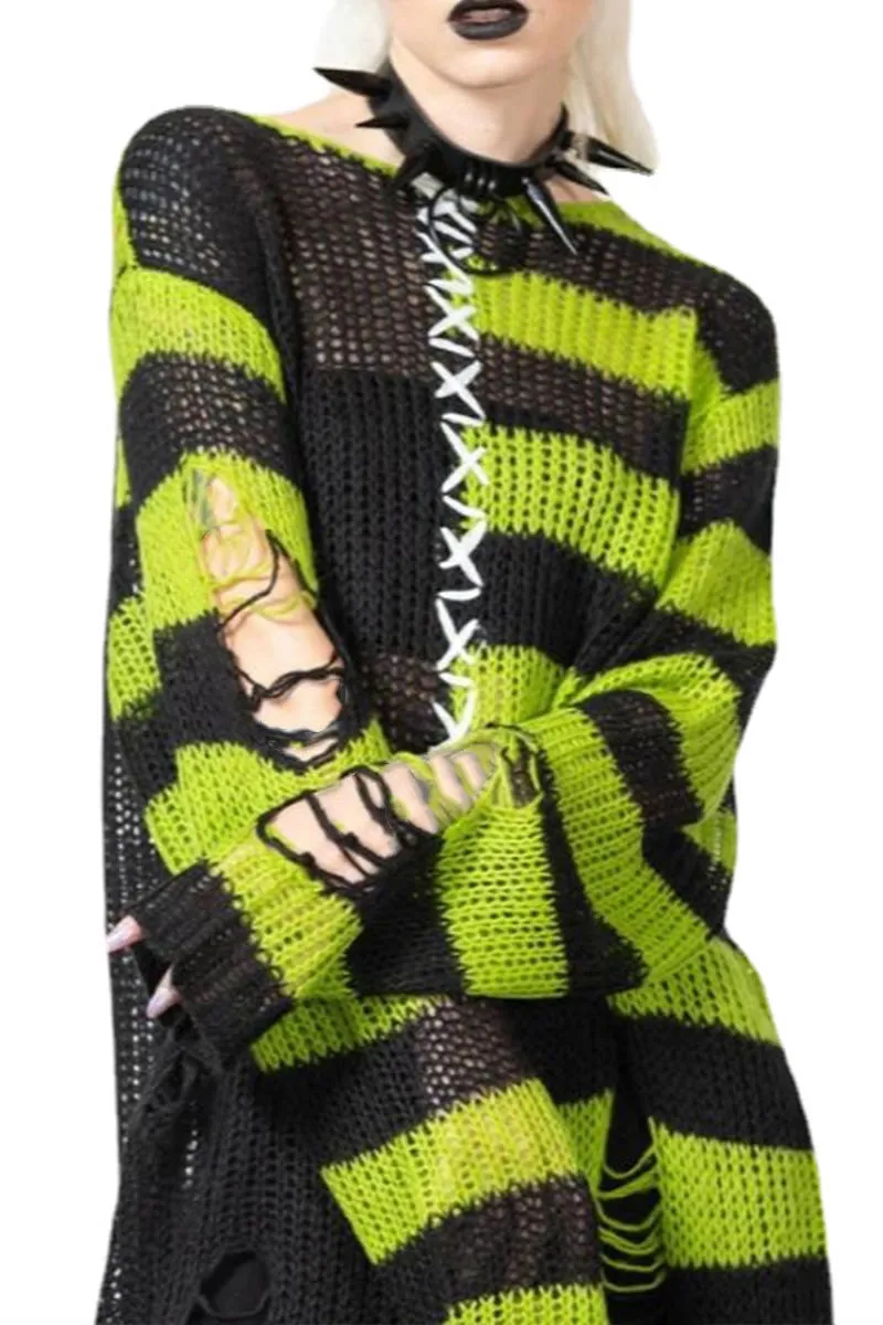 WH0382 Sheer Ripped Sweater