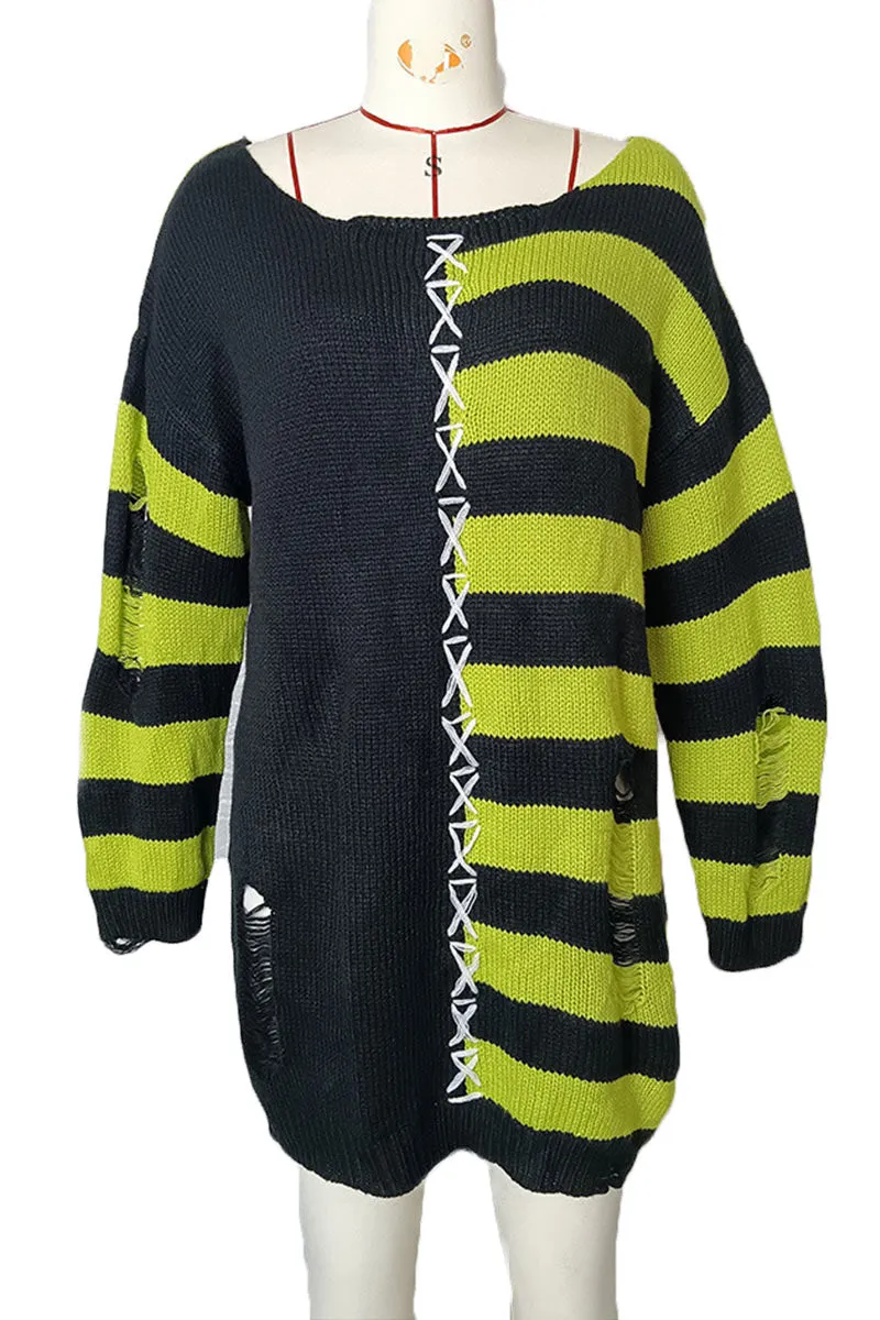 WH0382 Sheer Ripped Sweater