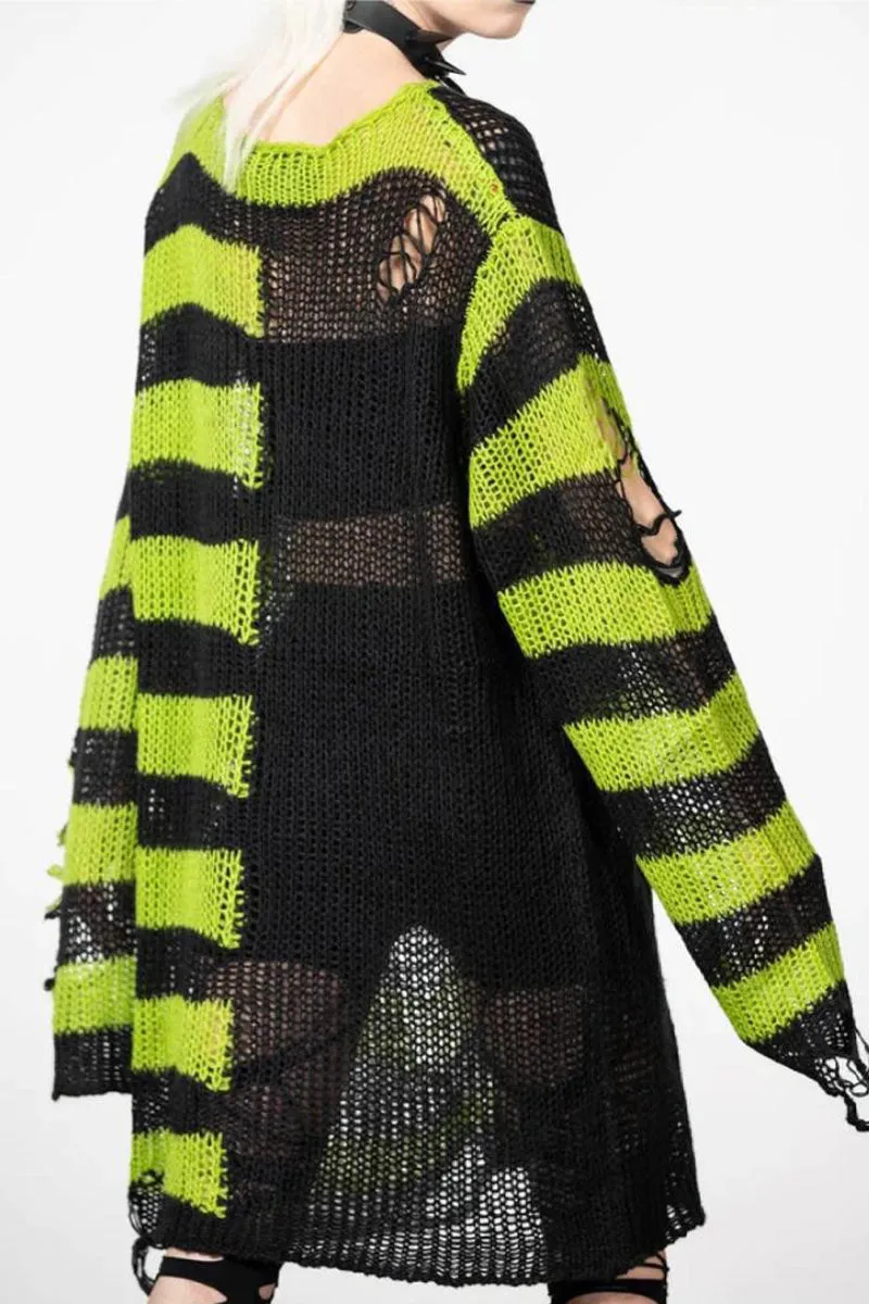WH0382 Sheer Ripped Sweater