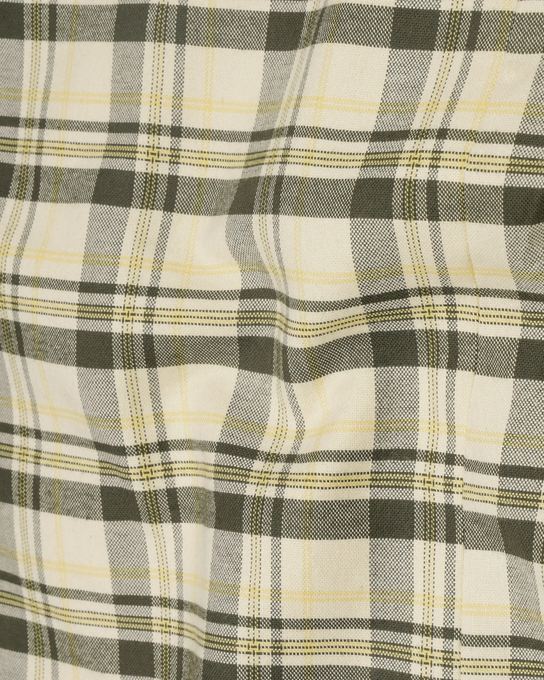 Wheatfield Cream with Taupe Green Plaid Premium Cotton with Belt Closure Designer Trench Coat