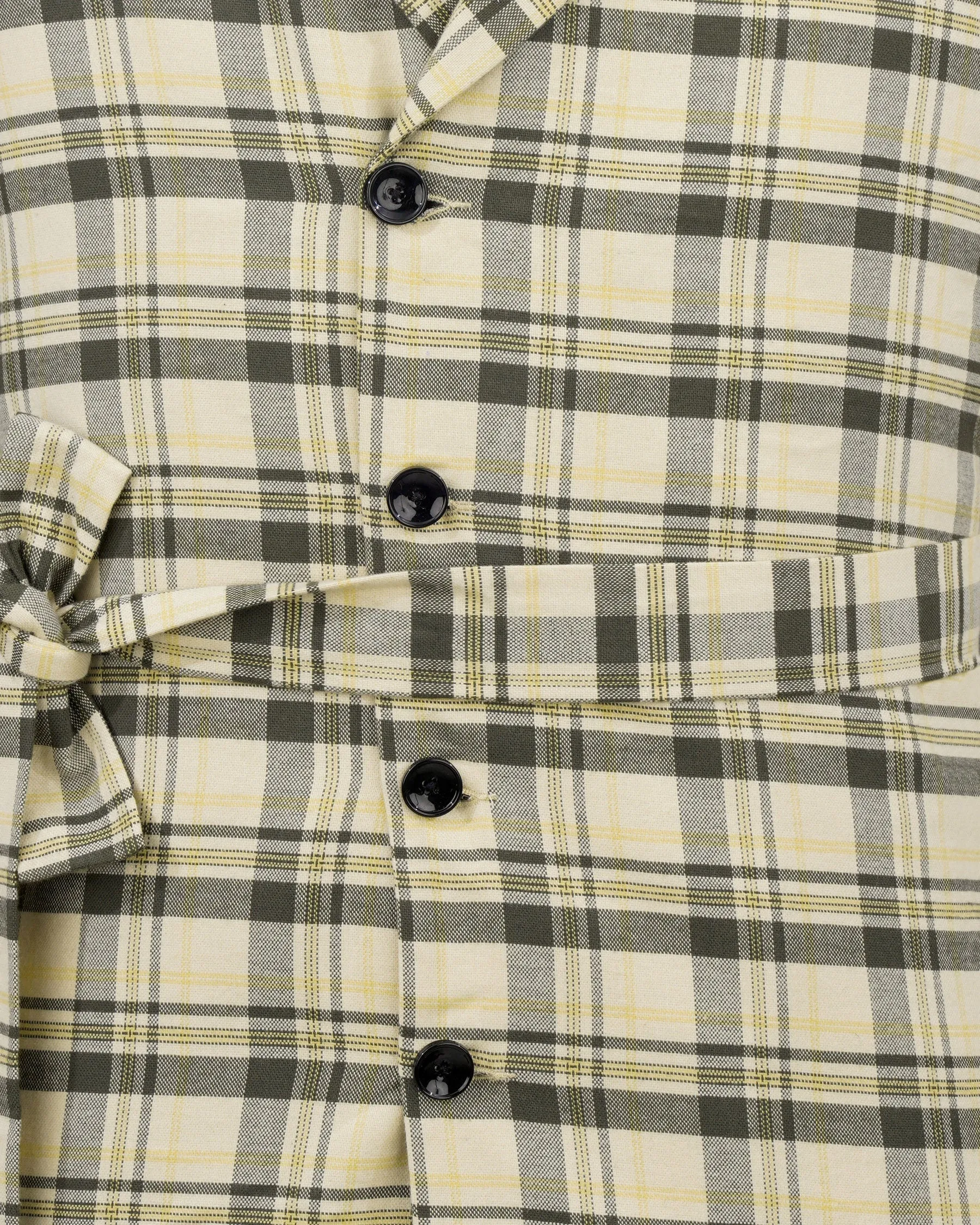 Wheatfield Cream with Taupe Green Plaid Premium Cotton with Belt Closure Designer Trench Coat