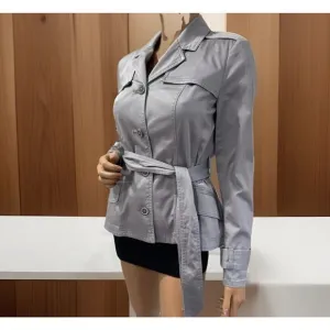 white house black market Blazer Trench Coat style size 4 small silver grey NWT