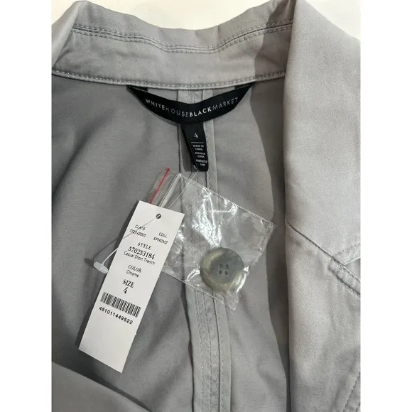 white house black market Blazer Trench Coat style size 4 small silver grey NWT