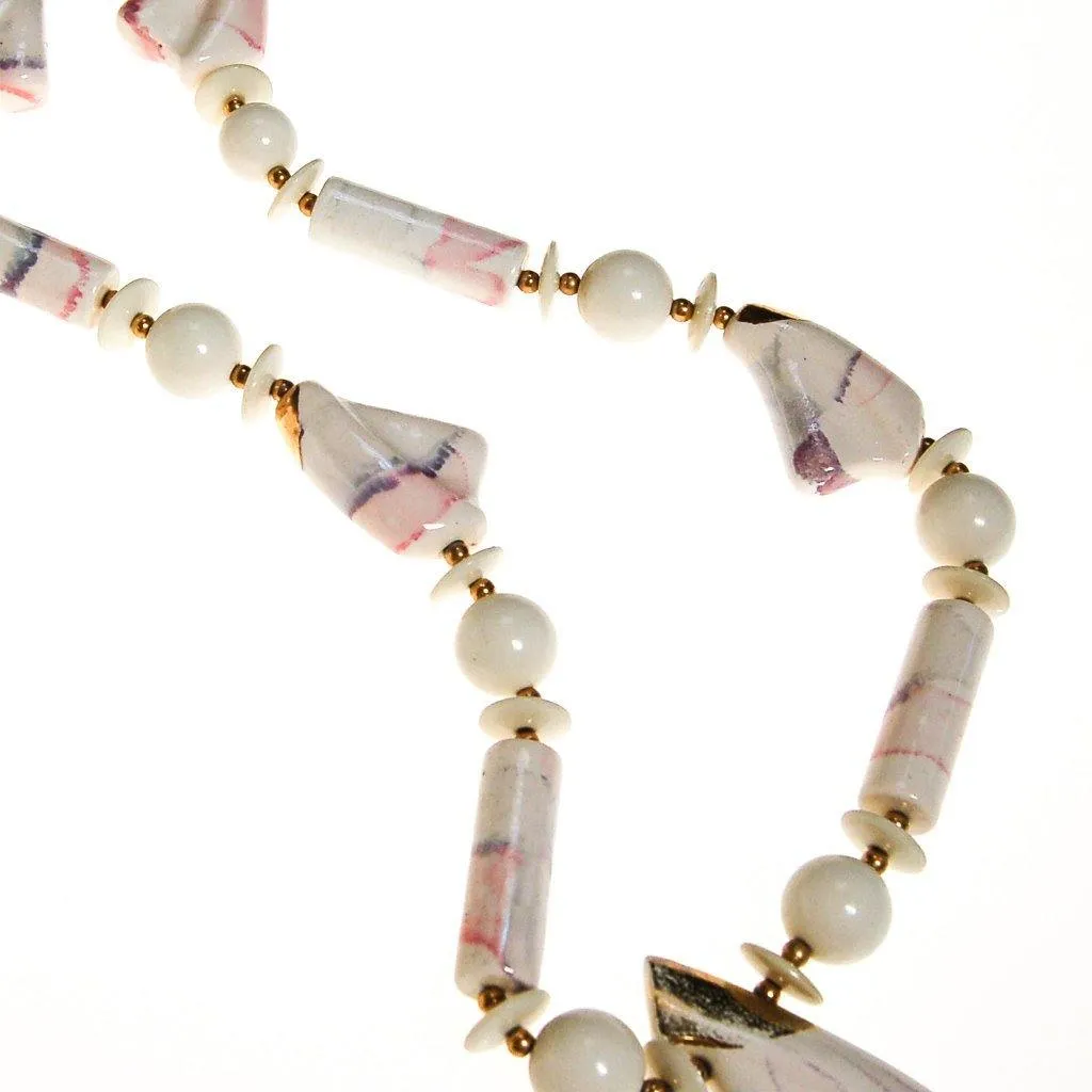 White Marble Abstract Statement Necklace
