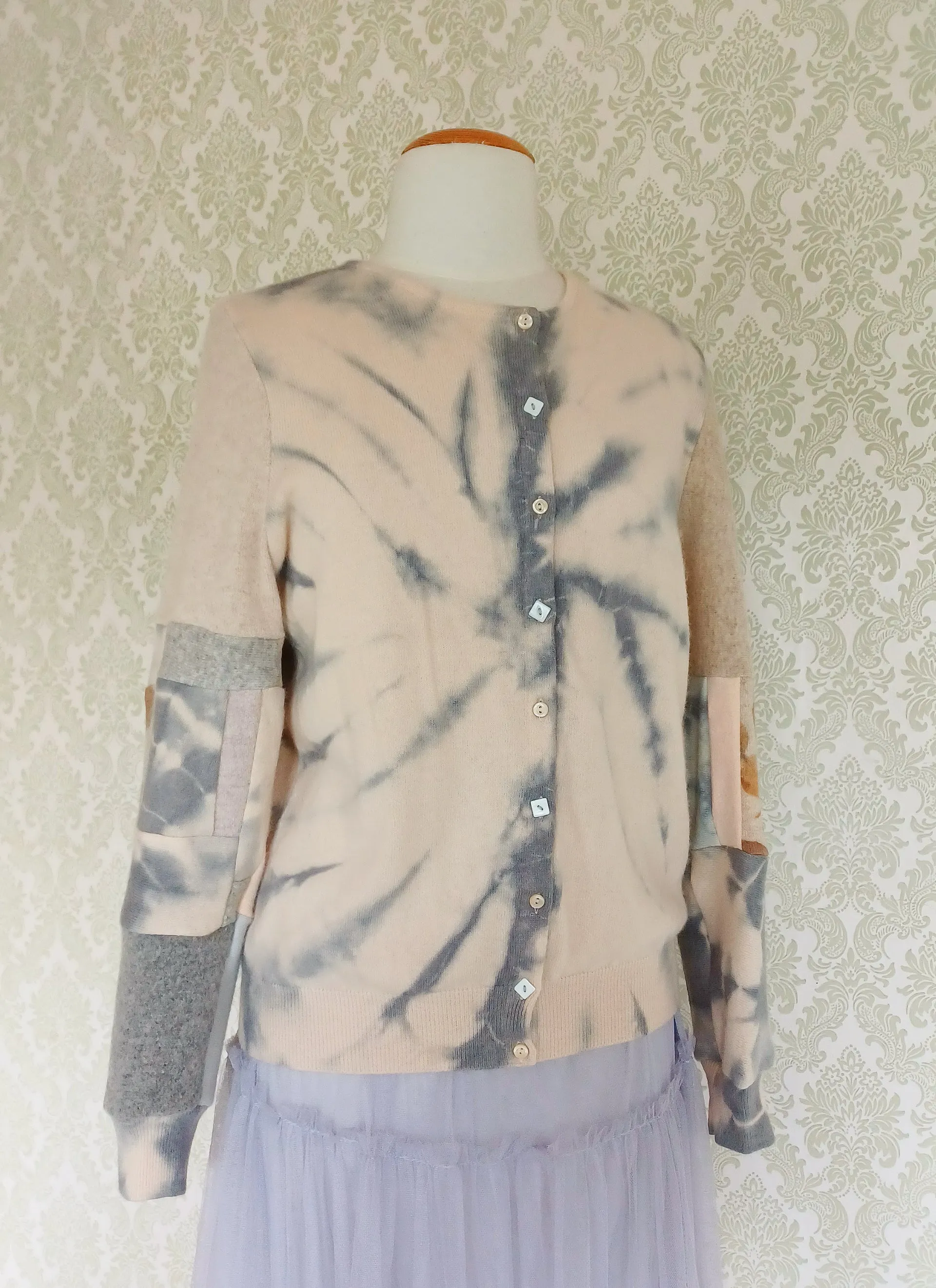White Peach Tie Dyed Cardigan - MEDIUM/LARGE