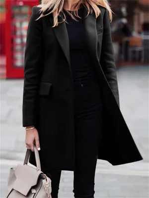 Winter Medium Length Breasted Solid Color Suit Women's Coats