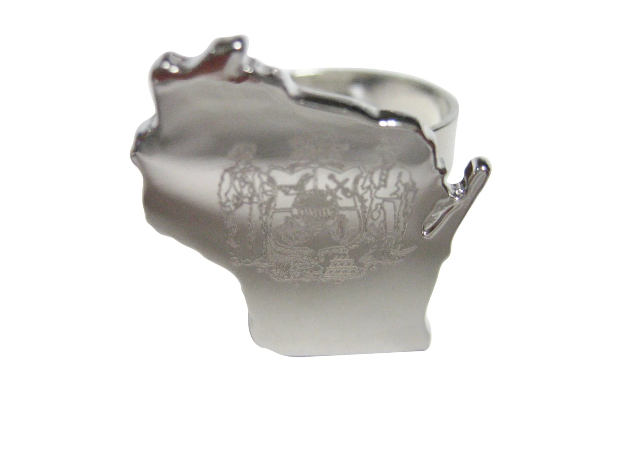 Wisconsin State Map Shape and Flag Design Adjustable Size Fashion Ring