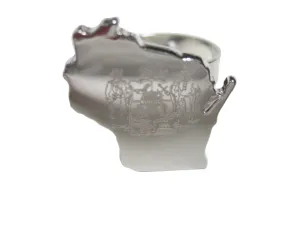 Wisconsin State Map Shape and Flag Design Adjustable Size Fashion Ring