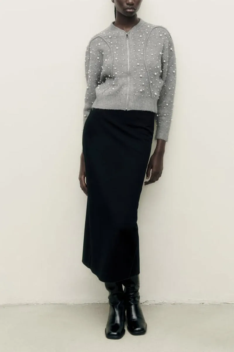 WK0458 Pearls Studded Sweater