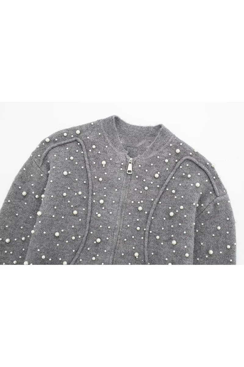 WK0458 Pearls Studded Sweater