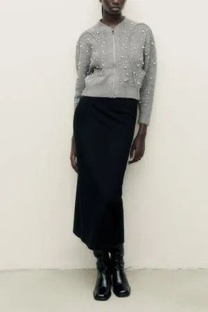 WK0458 Pearls Studded Sweater