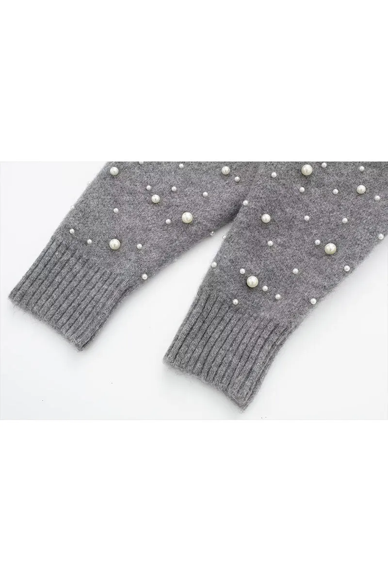 WK0458 Pearls Studded Sweater