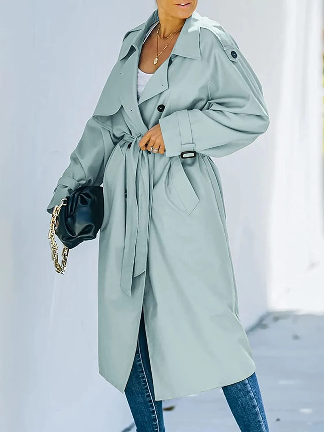 Wolffmode Women's Double-Breasted Raincoat with Belt and Classic Lapels for All Weather