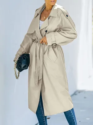 Wolffmode Women's Double-Breasted Raincoat with Belt and Classic Lapels for All Weather