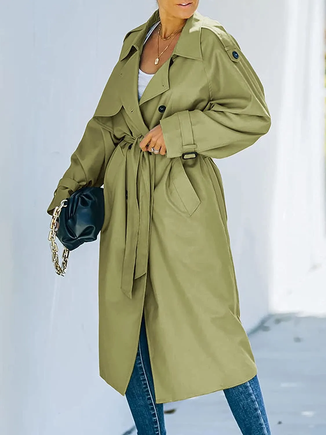 Wolffmode Women's Double-Breasted Raincoat with Belt and Classic Lapels for All Weather