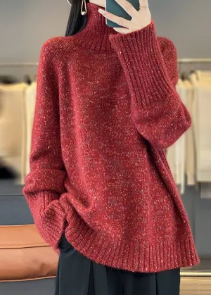 Women Red Turtleneck Cozy Thick Cashmere Knit Sweaters Spring YW032