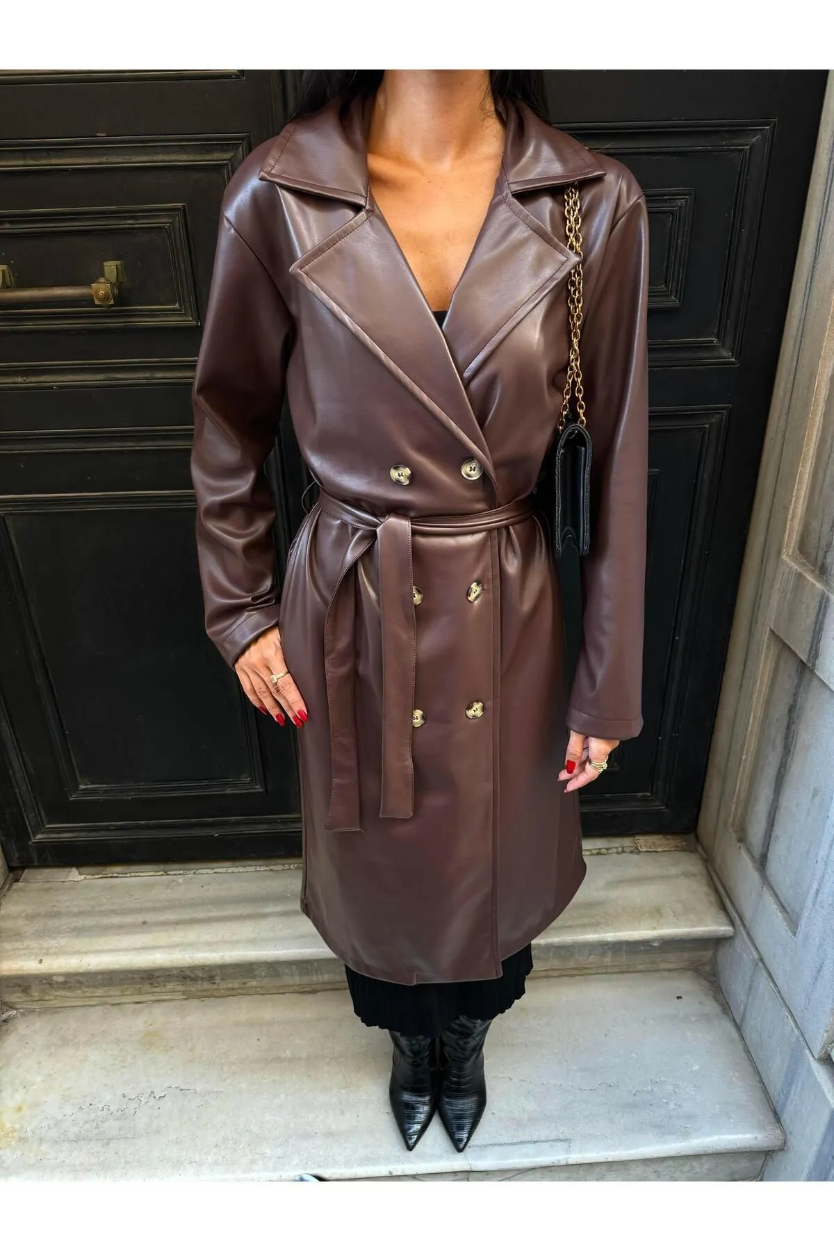 Women's Brown Double-Breasted Trench Coat