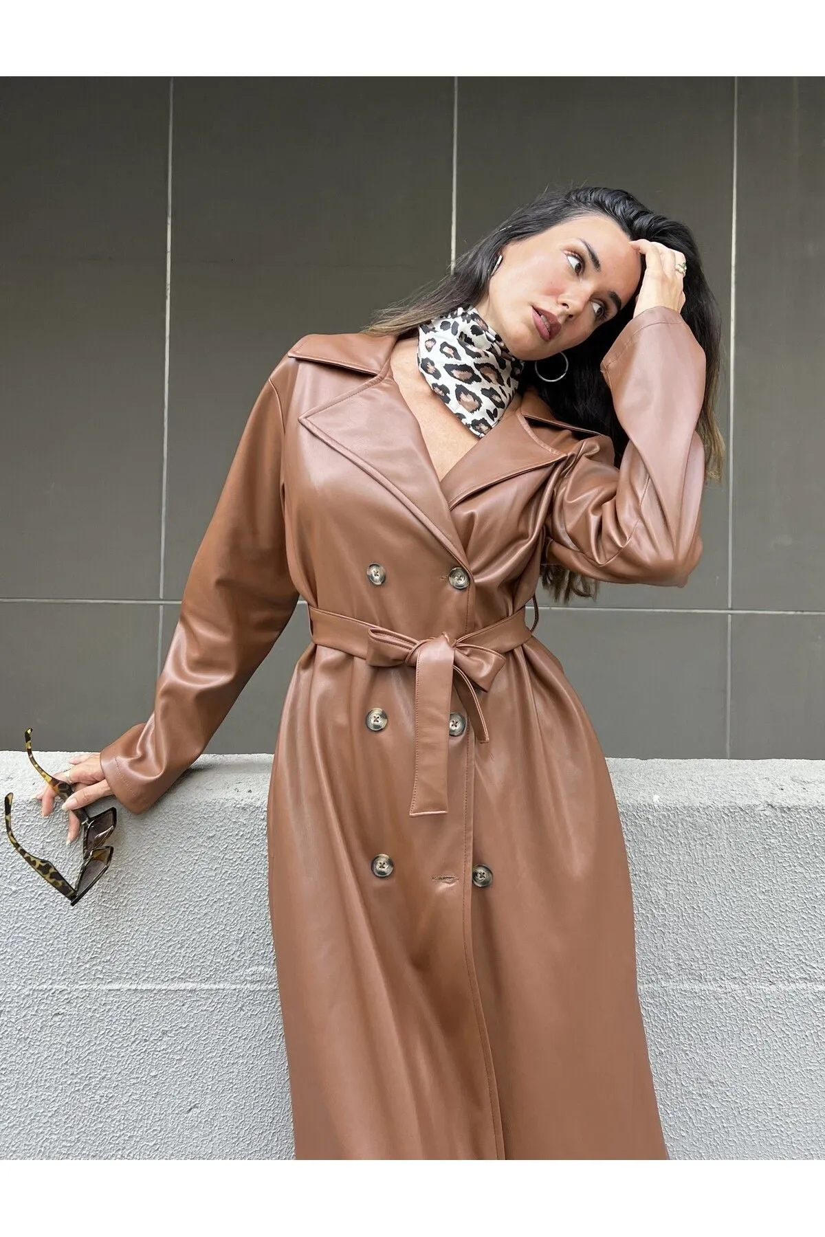 Women's Brown Double-Breasted Trench Coat