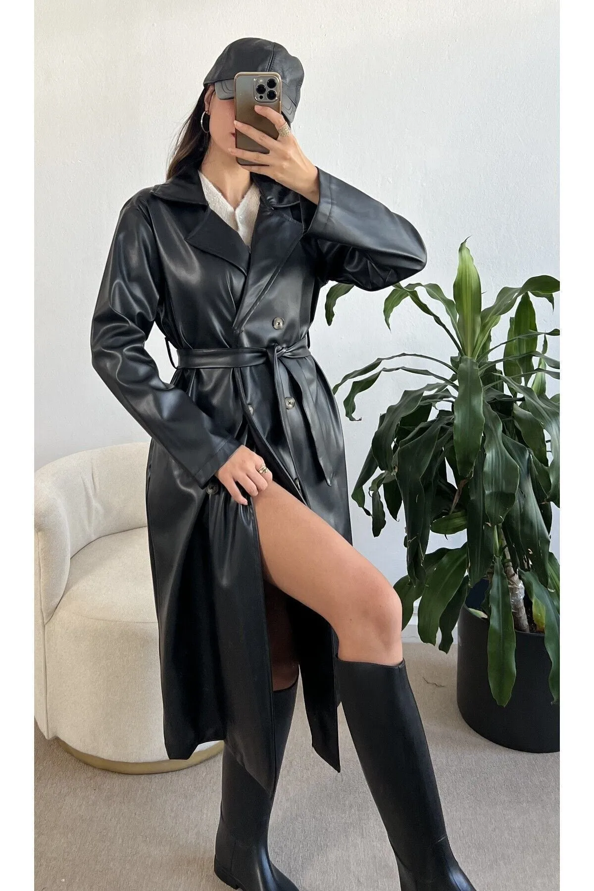 Women's Brown Double-Breasted Trench Coat