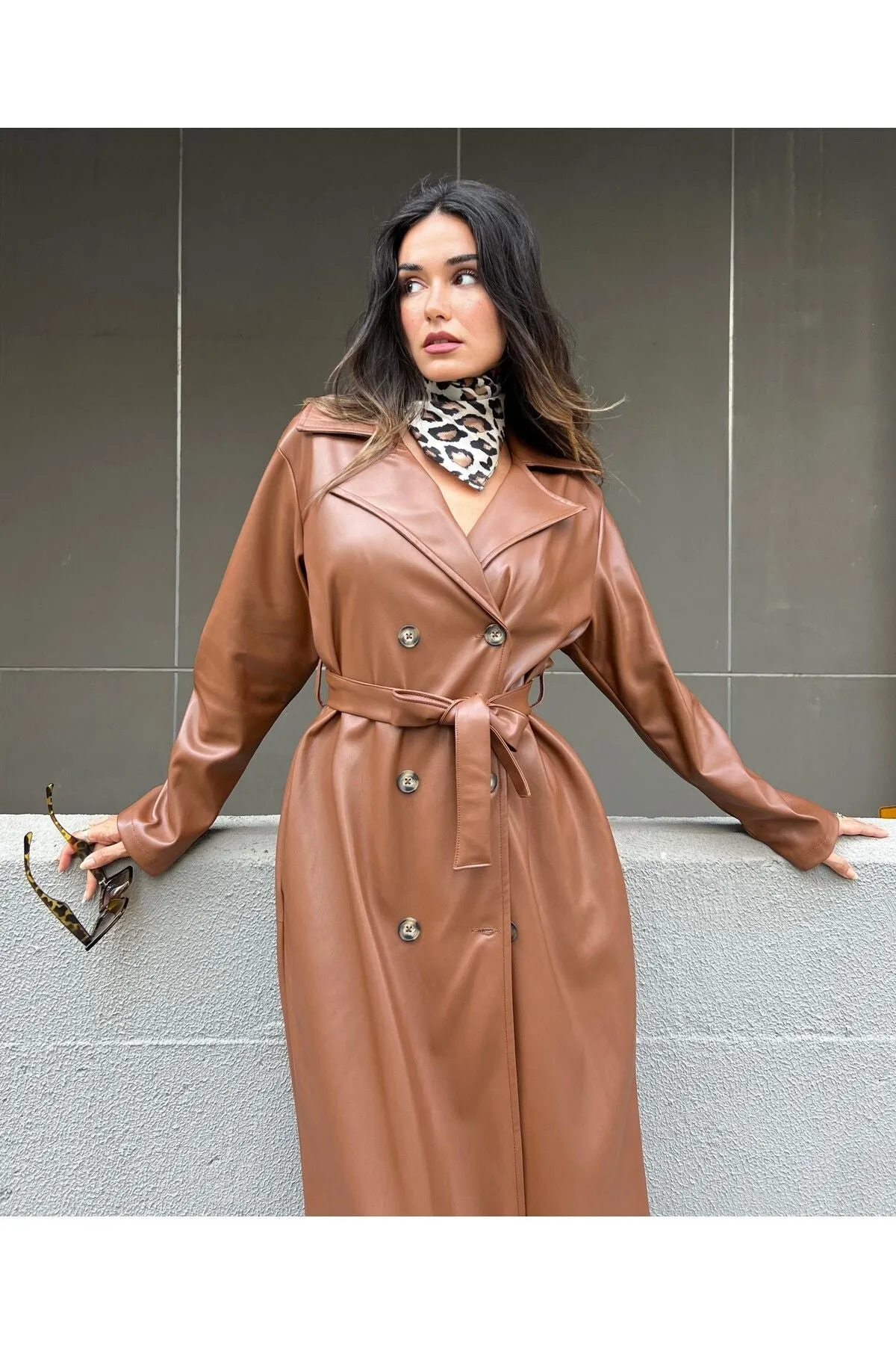 Women's Brown Double-Breasted Trench Coat