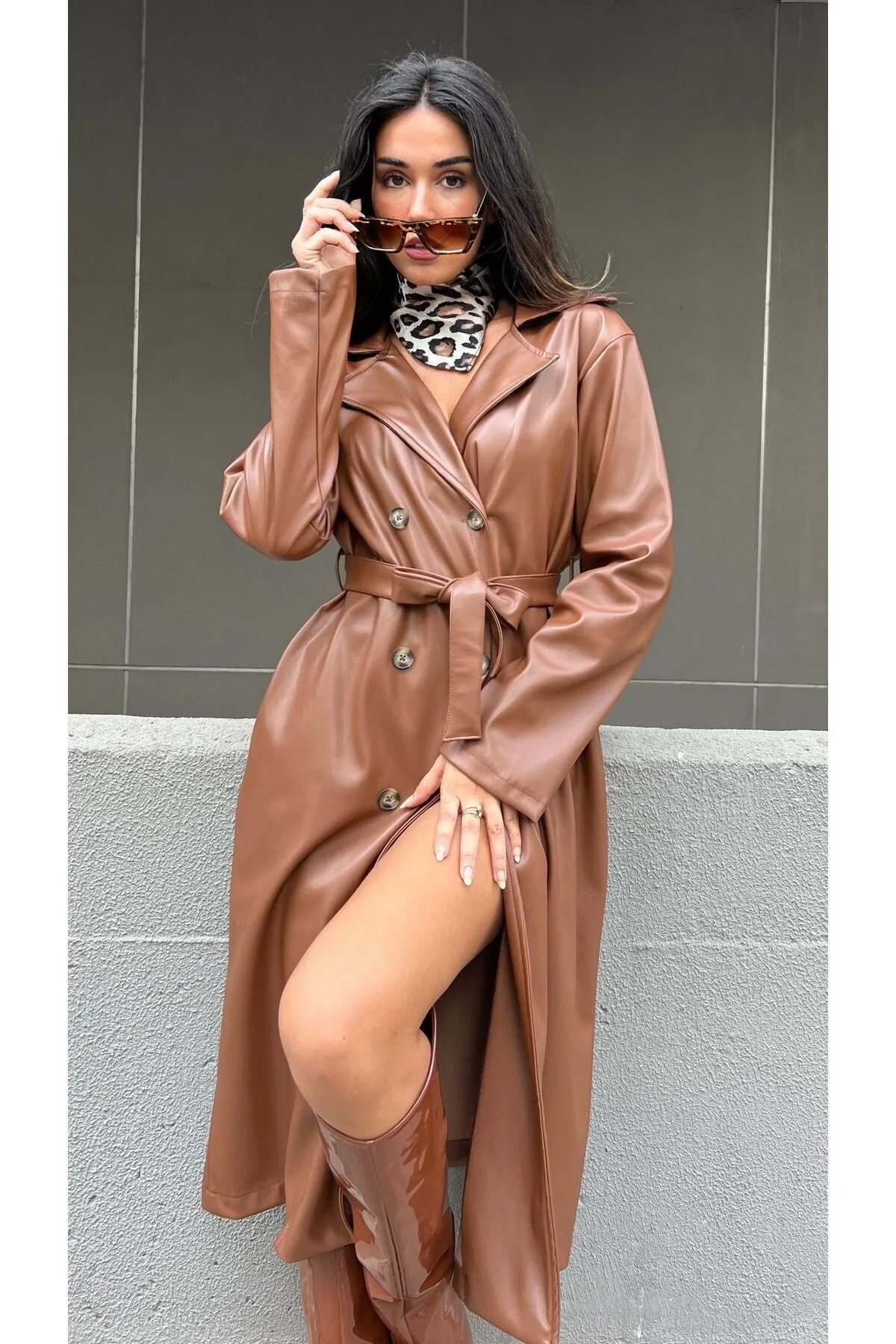 Women's Brown Double-Breasted Trench Coat
