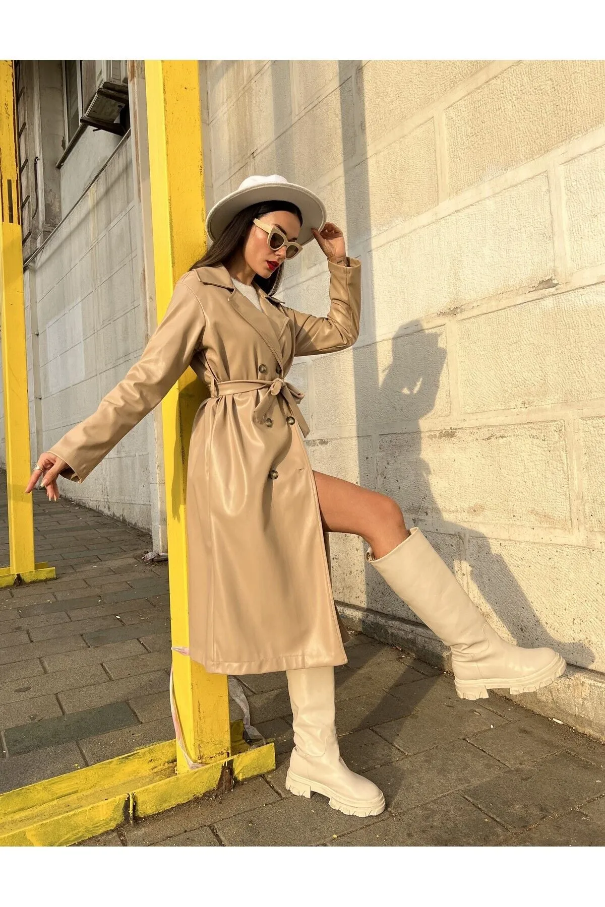Women's Brown Double-Breasted Trench Coat