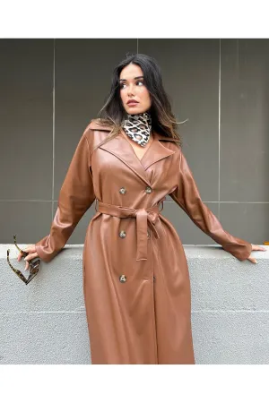 Women's Brown Double-Breasted Trench Coat