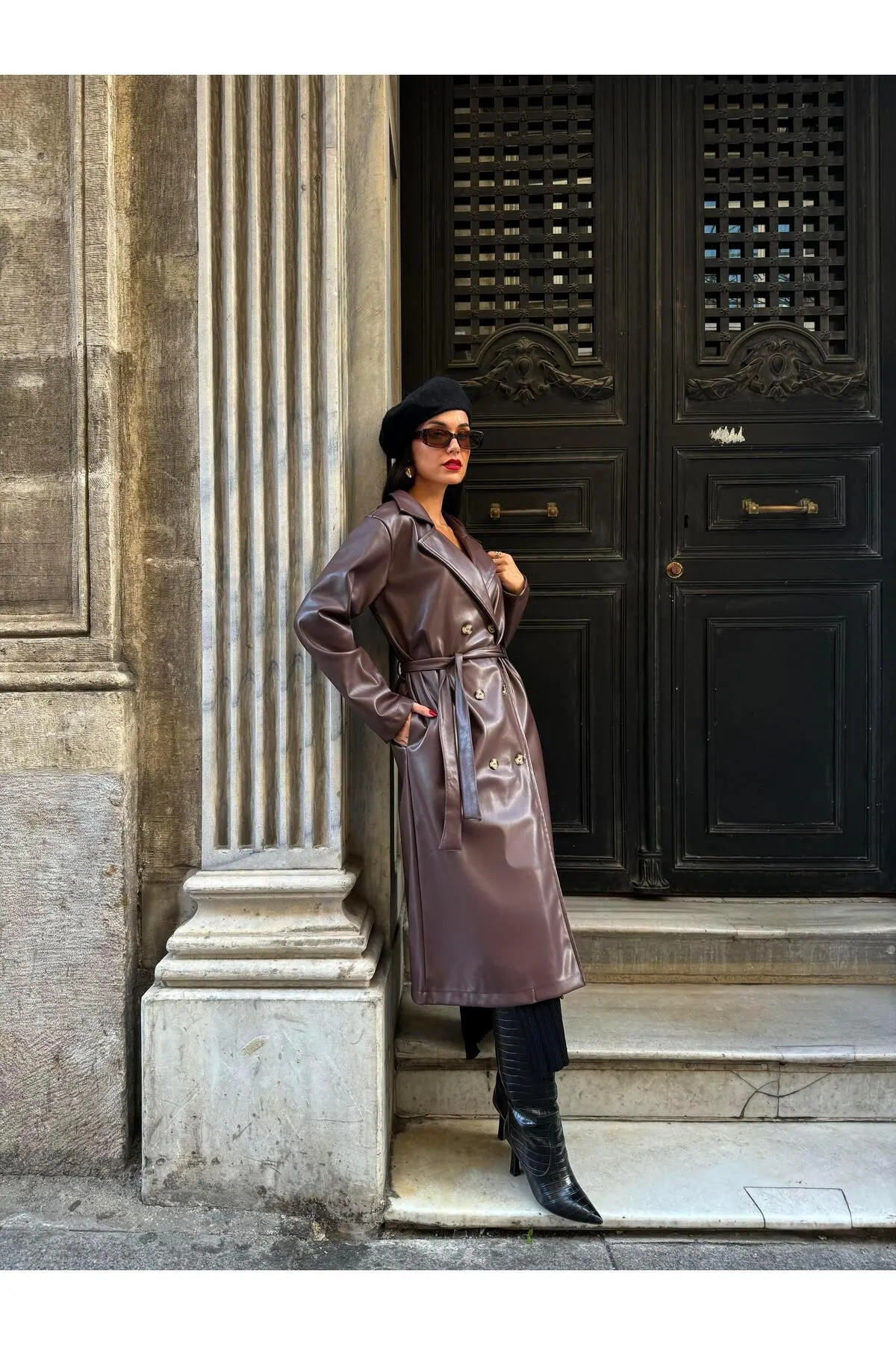 Women's Brown Double-Breasted Trench Coat