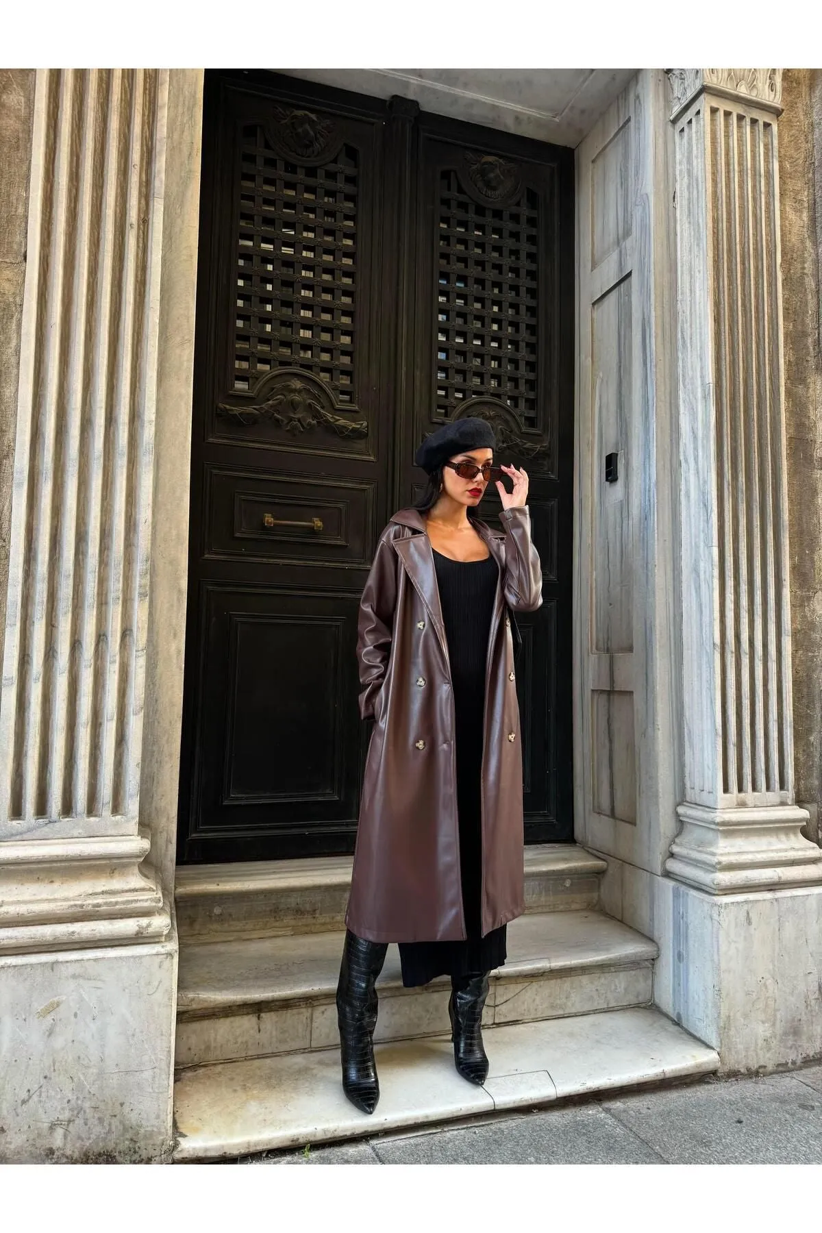 Women's Brown Double-Breasted Trench Coat