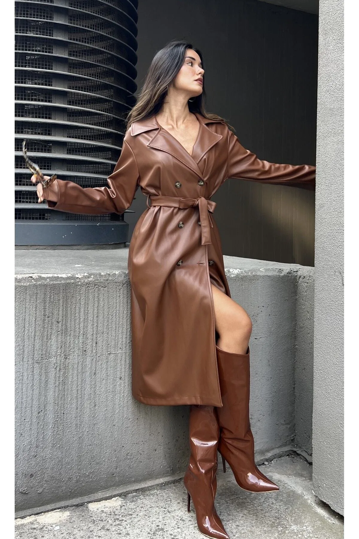 Women's Brown Double-Breasted Trench Coat