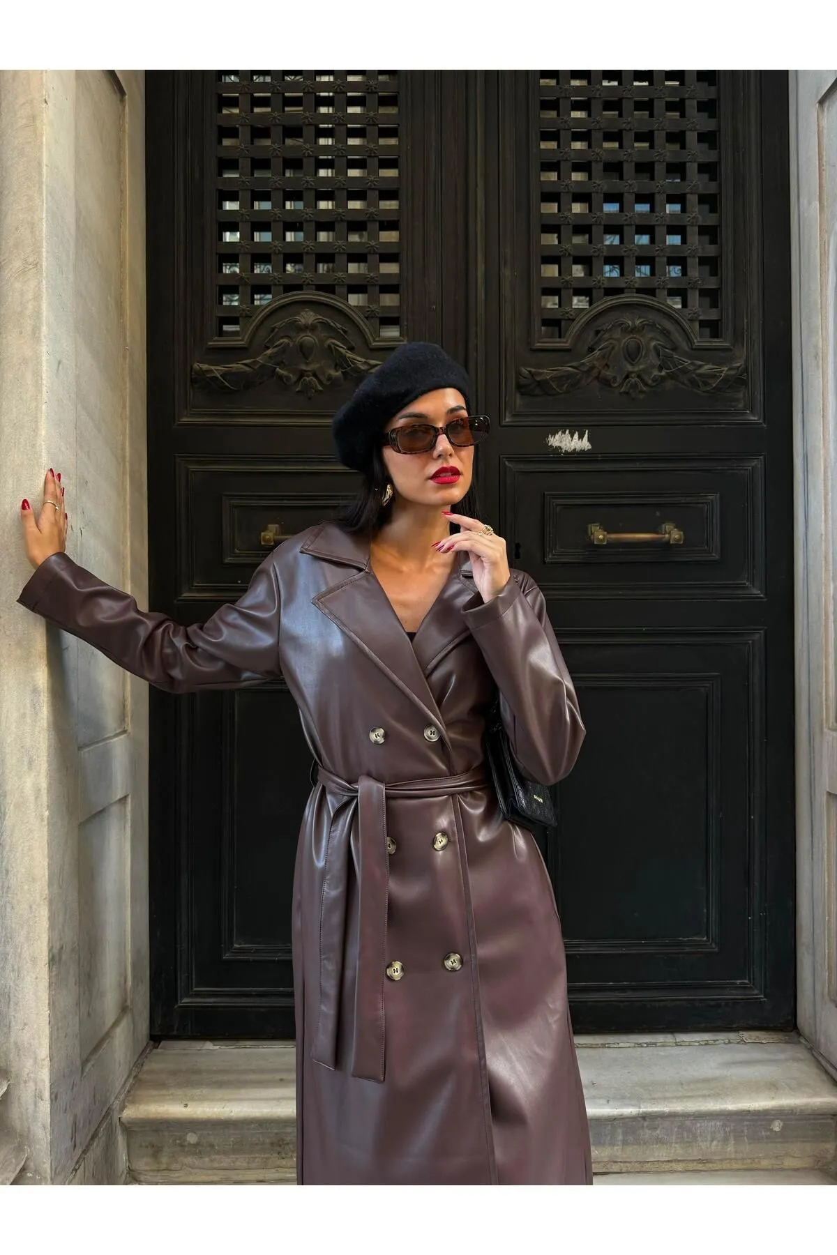 Women's Brown Double-Breasted Trench Coat