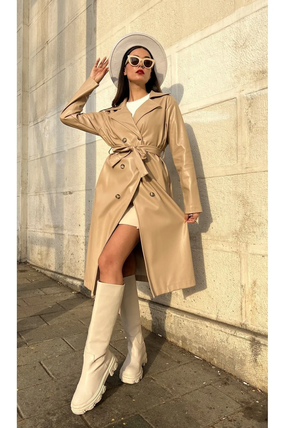 Women's Brown Double-Breasted Trench Coat