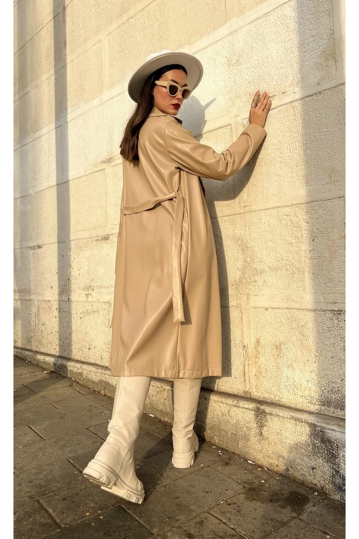 Women's Brown Double-Breasted Trench Coat