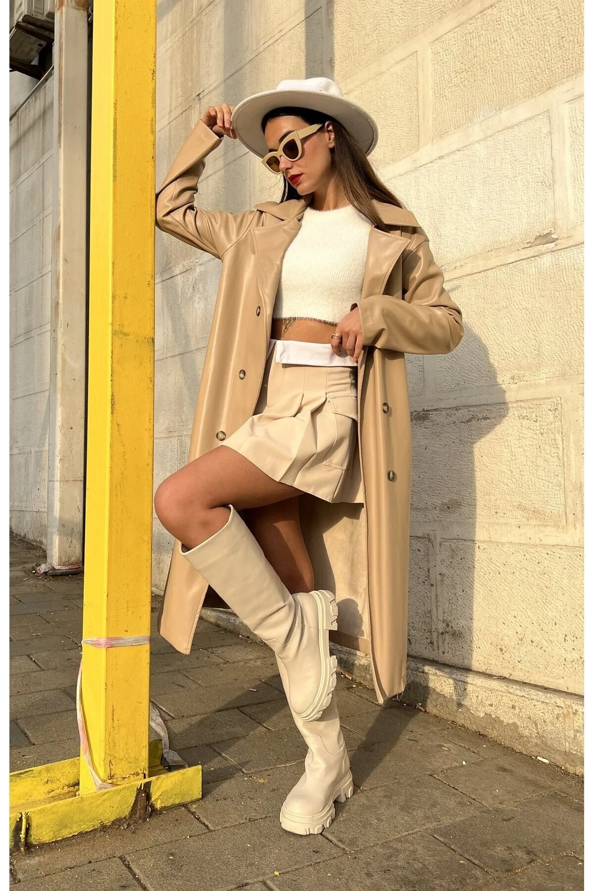 Women's Brown Double-Breasted Trench Coat