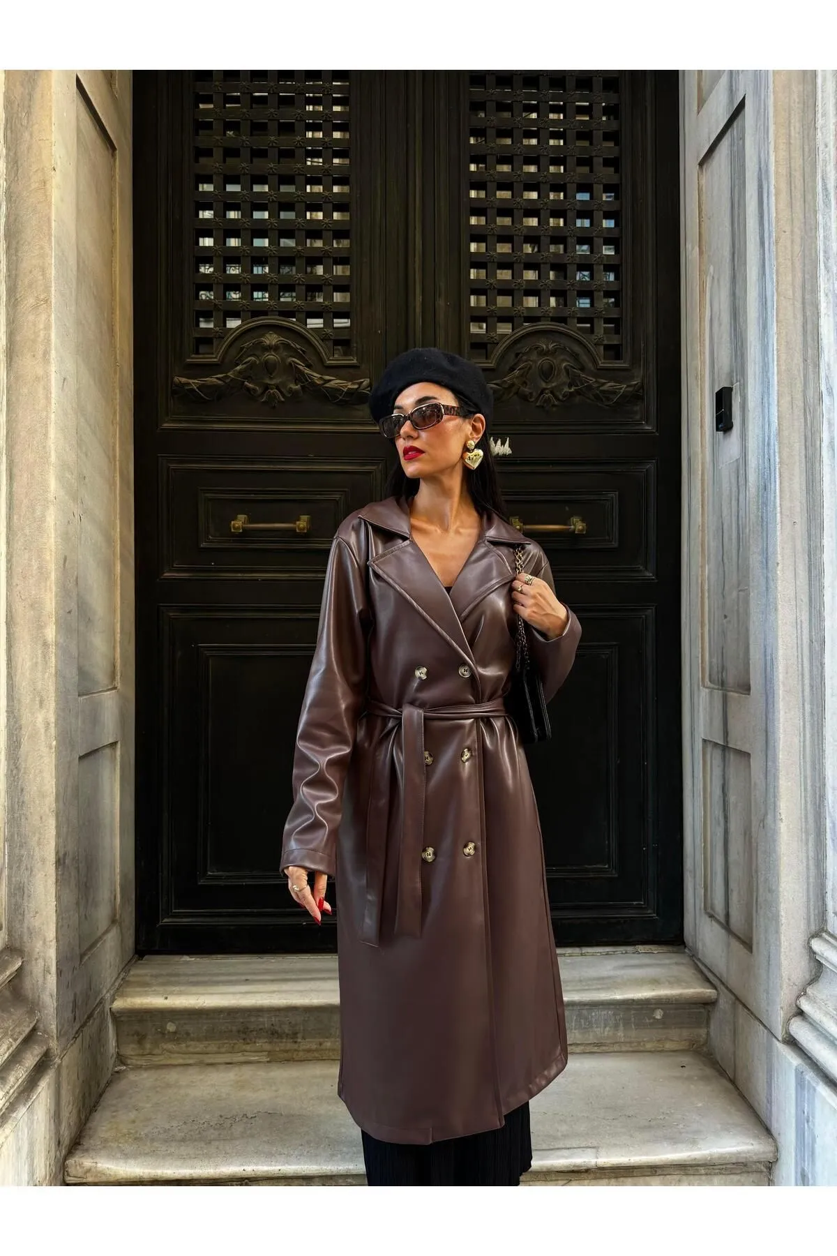 Women's Brown Double-Breasted Trench Coat
