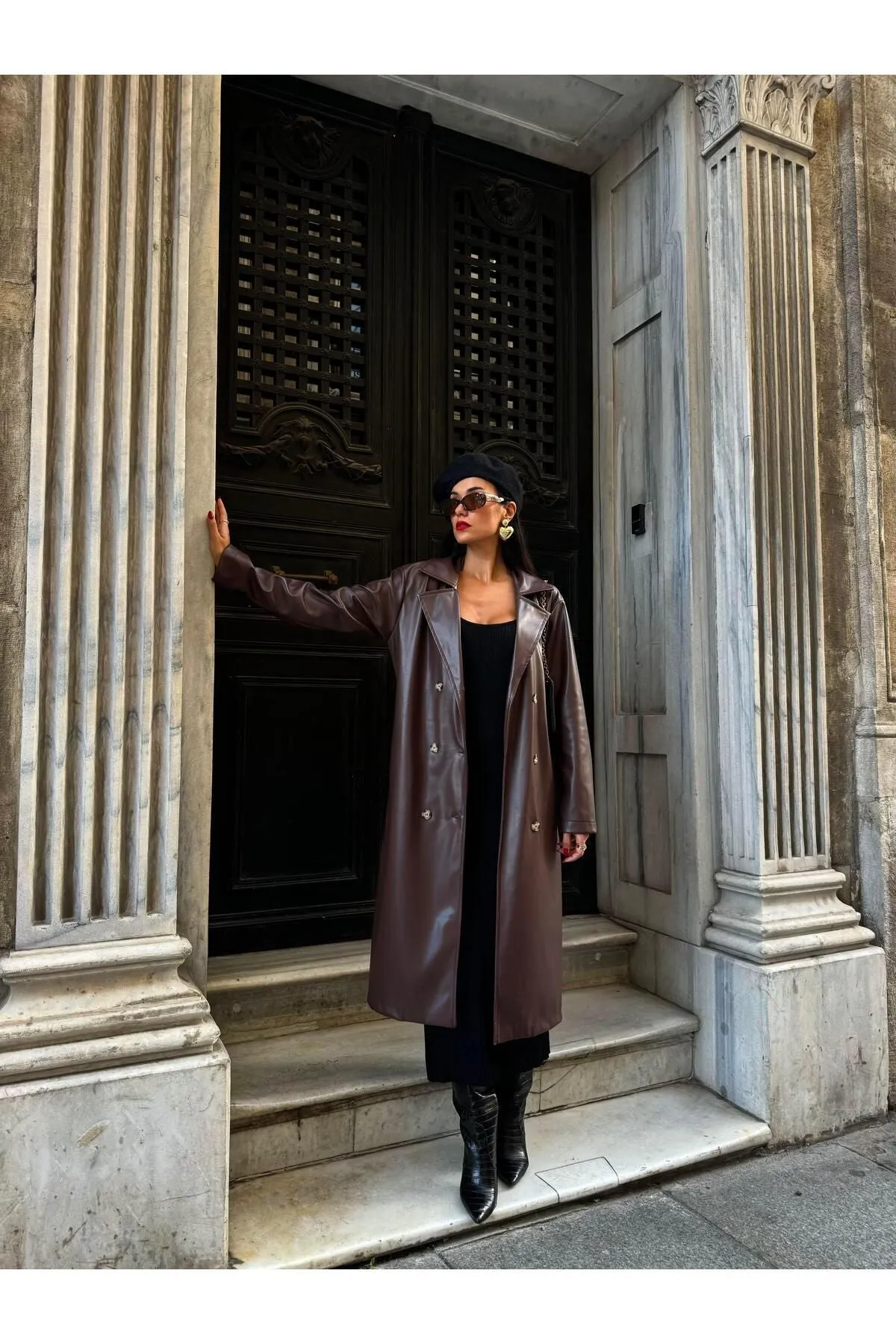Women's Brown Double-Breasted Trench Coat