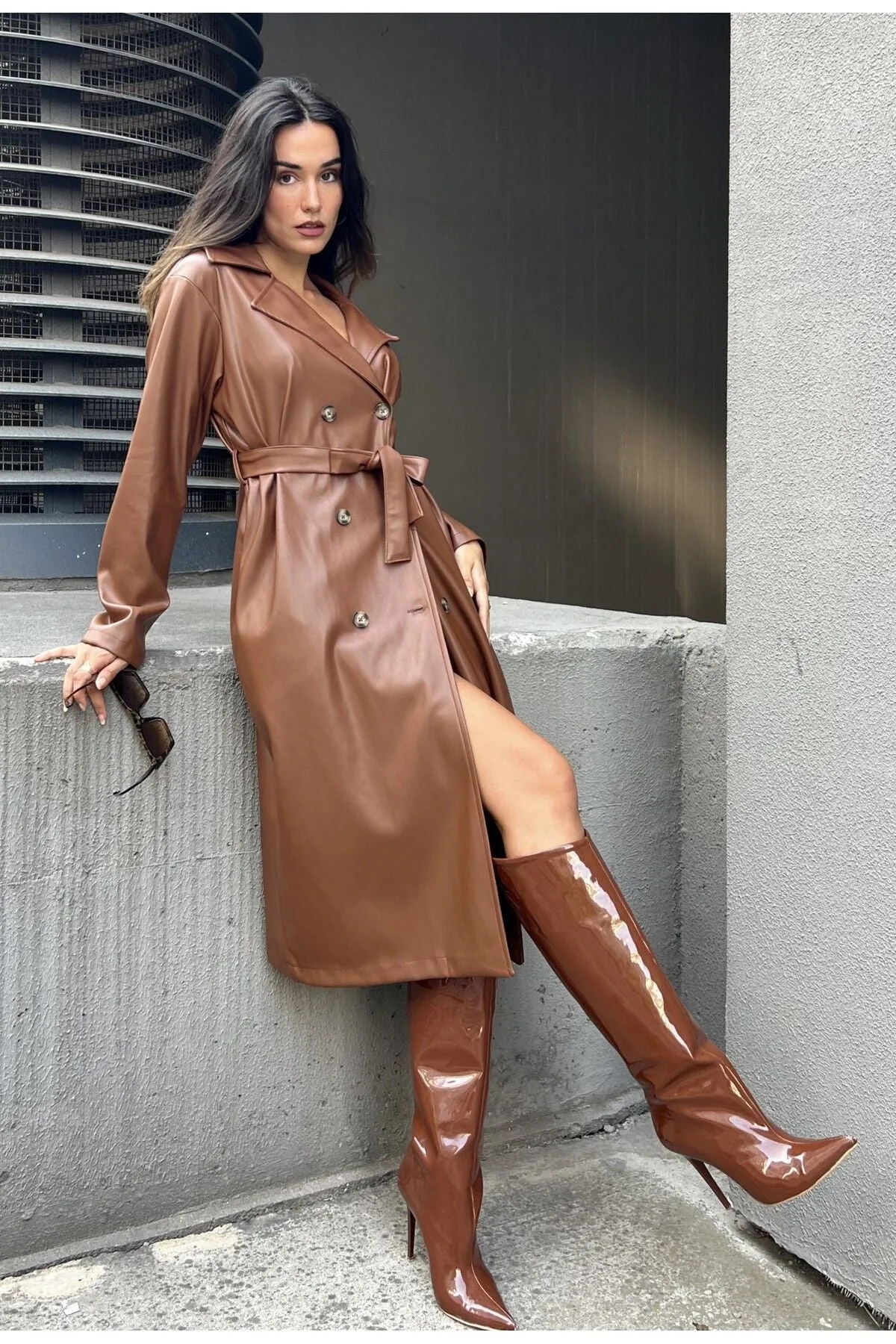 Women's Brown Double-Breasted Trench Coat
