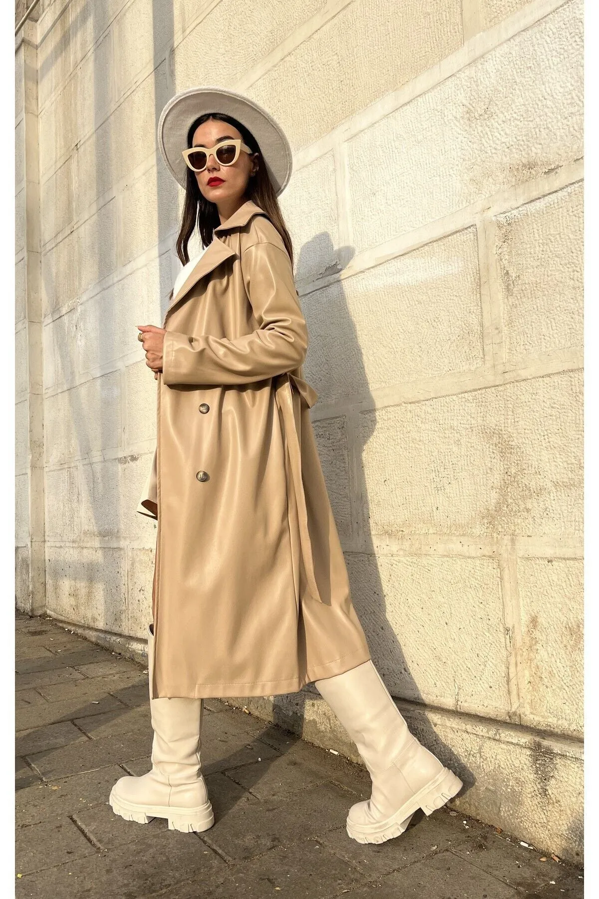 Women's Brown Double-Breasted Trench Coat