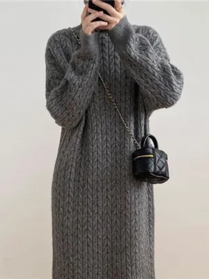 Women's Casual Sweater Dress High Collar Loose Thick Warm Long Sweater Dress