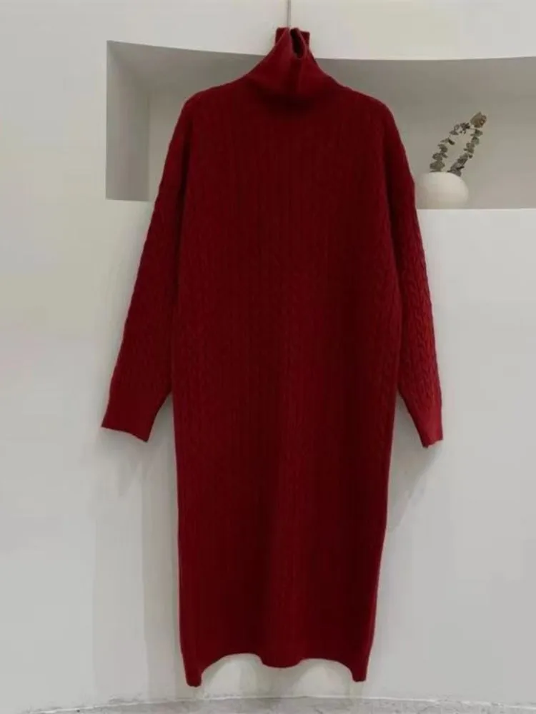 Women's Casual Sweater Dress High Collar Loose Thick Warm Long Sweater Dress