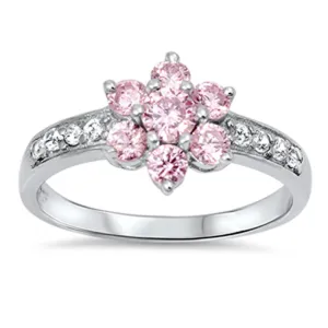 Women's Fashion Pink CZ Flower Ring New .925 Sterling Silver Band Sizes 5-11