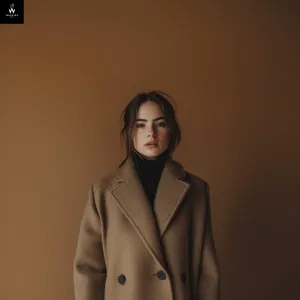 Women's Light Brown Wool Coat – Long Double-Breasted Winter Overcoat with Wide Notch Lapel