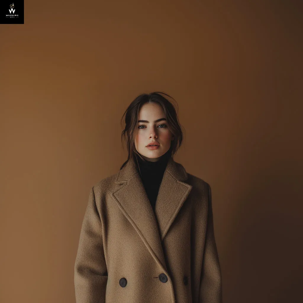 Women's Light Brown Wool Coat – Long Double-Breasted Winter Overcoat with Wide Notch Lapel