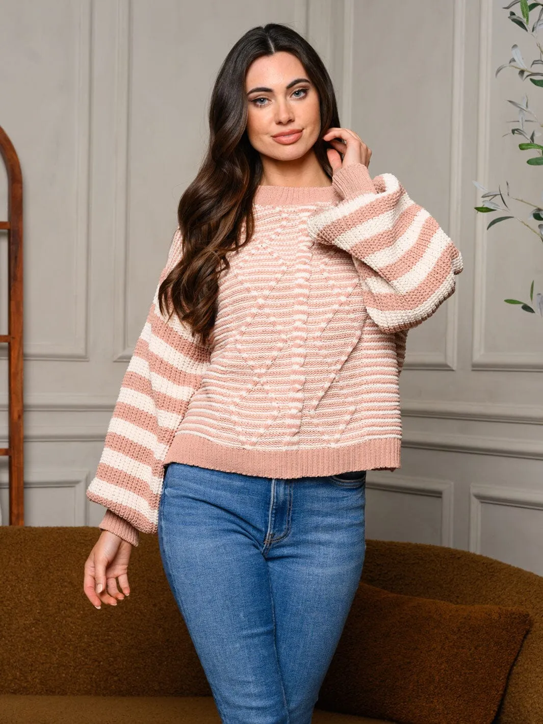 WOMEN'S LONG BALLOON SLEEVE COLORBLOCK SWEATER